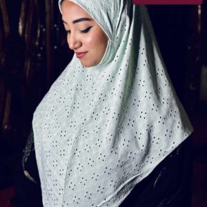 Chikan Embroidery Instant Hijab for Women White