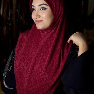 Chikan Embroidery Instant Hijab for Women Maroon