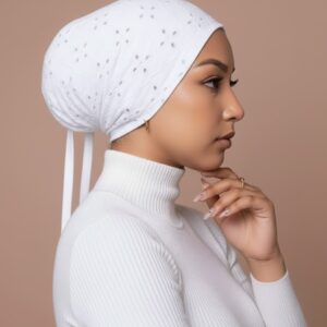 Chikan Embroidery Inner Cap White